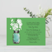 Blue Mason Jar met Wildflowers Wedding Kaart (Staand voorkant)
