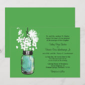 Blue Mason Jar met Wildflowers Wedding Kaart (Voorkant / Achterkant)