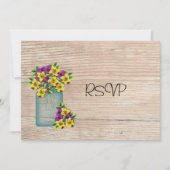 Blue Mason Jar Pansies Reception RSVP Kaart (Voorkant)