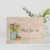 Blue Mason Jar Pansies Wedding Uitnodiging (Staand voorkant)