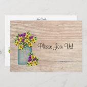 Blue Mason Jar Pansies Wedding Uitnodiging (Voorkant / Achterkant)