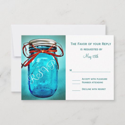 Blue Mason Jar Rustic Country RSVP-kaarten RSVP Kaartje (Voorkant)
