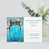 Blue Mason Jar Rustic Country RSVP-kaarten RSVP Kaartje (Staand voorkant)