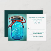 Blue Mason Jar Rustic Country RSVP-kaarten RSVP Kaartje (Voorkant / Achterkant)