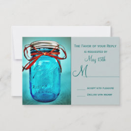 Blue Mason Jar Rustic Country RSVP-kaarten RSVP Kaartje