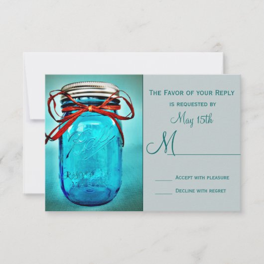 Blue Mason Jar Rustic Country RSVP-kaarten RSVP Kaartje (Voorkant)