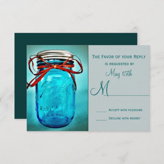 Blue Mason Jar Rustic Country RSVP-kaarten RSVP Kaartje (Voorkant / Achterkant)