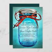 Blue Mason Jar Rustic country Wedding Invitations Kaart (Voorkant / Achterkant)