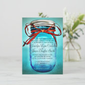Blue Mason Jar Rustic country Wedding Invitations Kaart (Staand voorkant)