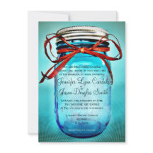 Blue Mason Jar Rustic country Wedding Invitations