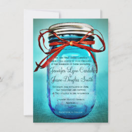 Blue Mason Jar Rustic country Wedding Invitations Kaart