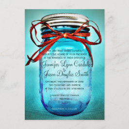 Blue Mason Jar Rustic country Wedding Invitations Kaart