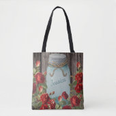  Blue Mason Jar Rustic Floral Name Tote Bag (Voorkant)