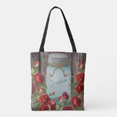  Blue Mason Jar Rustic Floral Name Tote Bag (Achterkant)