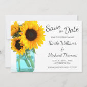 Blue Mason Jar Sunflower Save the Date (Voorkant)