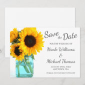 Blue Mason Jar Sunflower Save the Date (Voorkant / Achterkant)