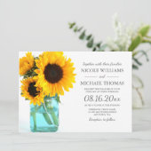Blue Mason Jar Sunflower Wedding Invitting Kaart (Staand voorkant)