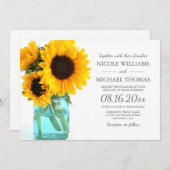 Blue Mason Jar Sunflower Wedding Invitting Kaart (Voorkant / Achterkant)