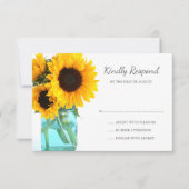 Blue Mason Jar Sunflower Wedding RSVP (Voorkant)