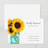 Blue Mason Jar Sunflower Wedding RSVP Kaartje (Voorkant / Achterkant)