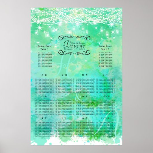 Blue Mason Jar under the Stars SeatingChart Poster (Voorkant)