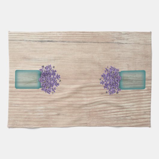 Blue Mason Jar Violets Kitchen Towel Theedoek (Horizontaal)