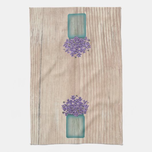 Blue Mason Jar Violets Kitchen Towel Theedoek (Verticaal)