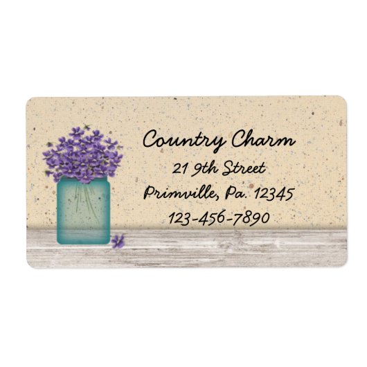 Blue Mason Jar Violets Label (Voorkant)