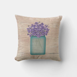 Blue Mason Jar Violets Pillow Kussen