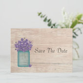 Blue Mason Jar Violets Save the Date (Staand voorkant)