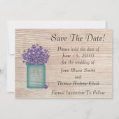 Blue Mason Jar Violets Save the Date (Achterkant)