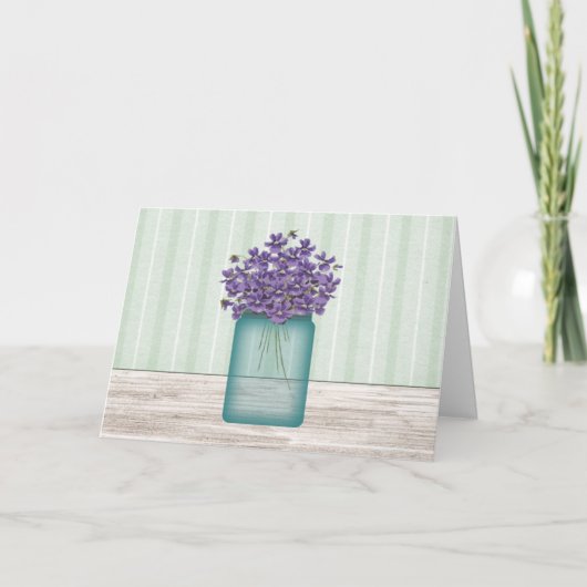 Blue Mason Jar Violets Verjaardag Kaart (Voorkant)