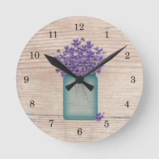 Blue Mason Jar Violets Wall klok (Voorkant)