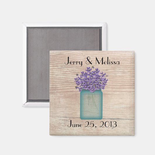 Blue Mason Jar Violets Wedding Favor Magnet (Voorkant / Achterkant)
