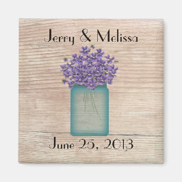 Blue Mason Jar Violets Wedding Favor Magnet