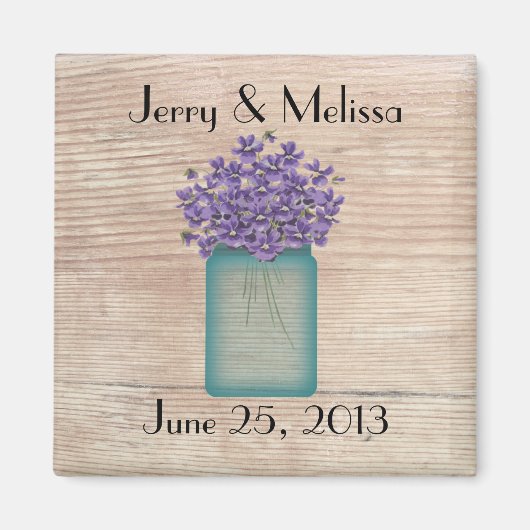 Blue Mason Jar Violets Wedding Favor Magnet (Voorkant)