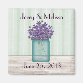 Blue Mason Jar Violets Wedding Favor Magnet