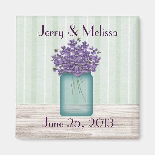 Blue Mason Jar Violets Wedding Favor Magnet (Voorkant)
