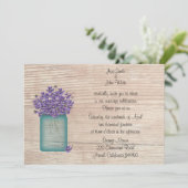 Blue Mason Jar Violets Wedding Invitation Kaart (Staand voorkant)