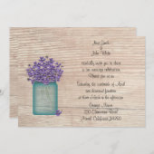Blue Mason Jar Violets Wedding Invitation Kaart (Voorkant / Achterkant)