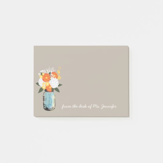 Blue Mason Jar White Hydrangeas Sinaasappel Daisie Post-it® Notes (Voorkant)