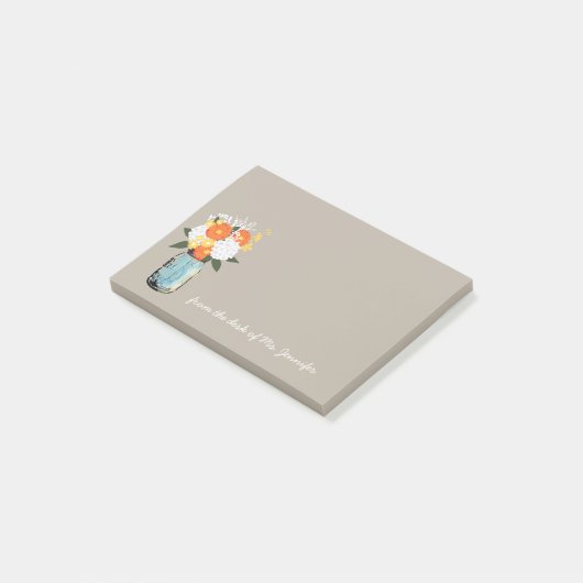 Blue Mason Jar White Hydrangeas Sinaasappel Daisie Post-it® Notes (Schuin)