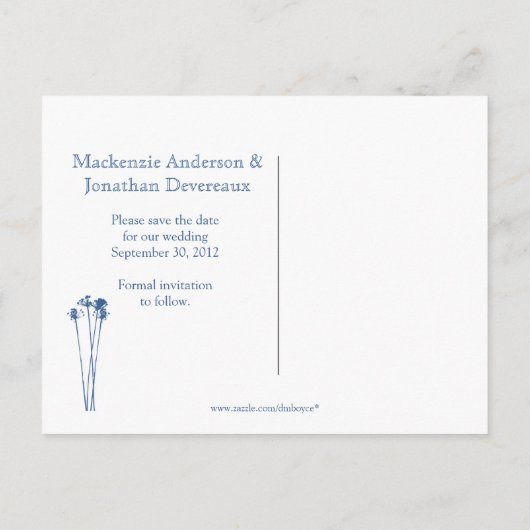 Blue Mason Jar Wildflowers Bewaar de datum Aankondigingskaart (Achterkant)