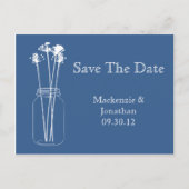 Blue Mason Jar Wildflowers Bewaar de datum Aankondigingskaart (Voorkant)