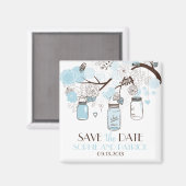 Blue Mason Jars & Flowers Save the Date Magnet (Voorkant / Achterkant)