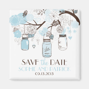 Blue Mason Jars & Flowers Save the Date Magnet