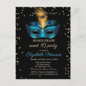 Blue Masque Diamonds Masquerade Sweet 16 Uitnodiging Briefkaart (Voorkant)