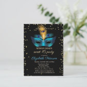 Blue Masque Diamonds Masquerade Sweet 16 Uitnodiging Briefkaart (Staand voorkant)