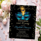 Blue Masque Diamonds Masquerade Sweet 16 Uitnodiging Briefkaart
