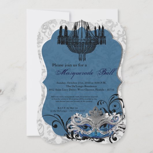 Blue Masquerade Ball Mask Costume Halloween Part Kaart (Voorkant)